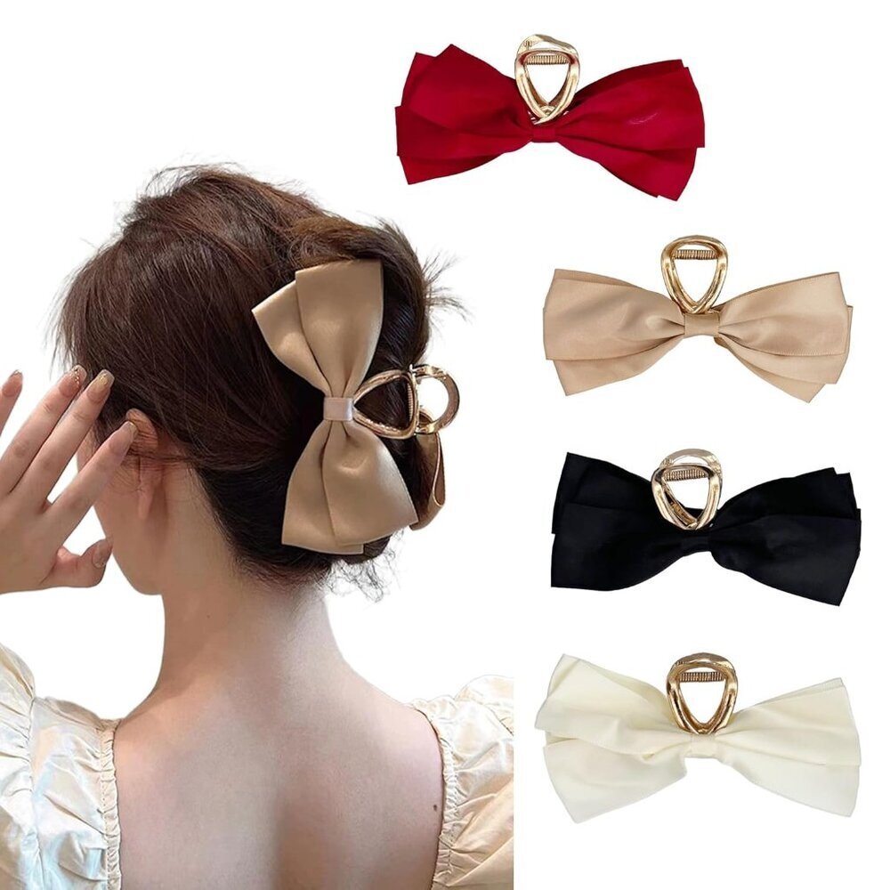 4 PCS Ribbon Hair Clips Bowknot Bobby Pins Women Girls Daily Party Accessory